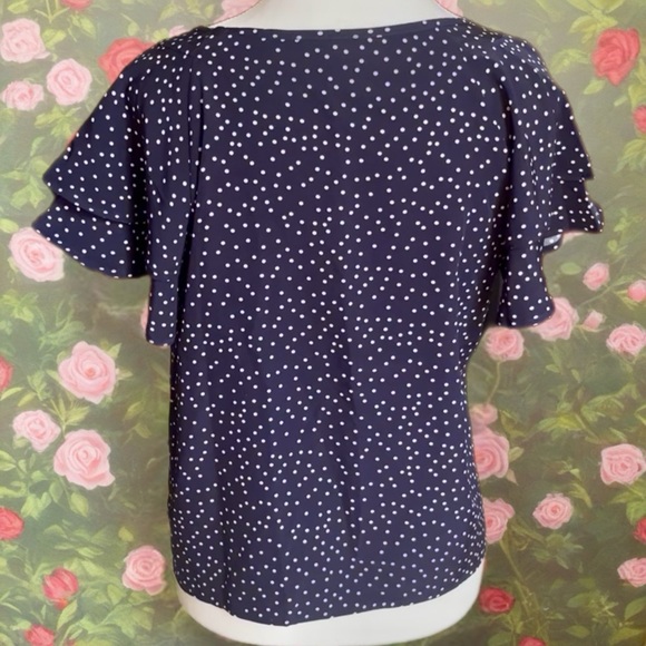 Navy Polka Dot Ruffle Sleeve Top - Picture 5 of 7